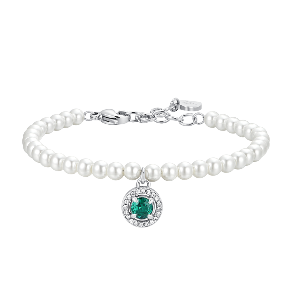 STEEL PEARLS AND GREEN CUBIC ZIRCONIA WOMEN'S BRACELET