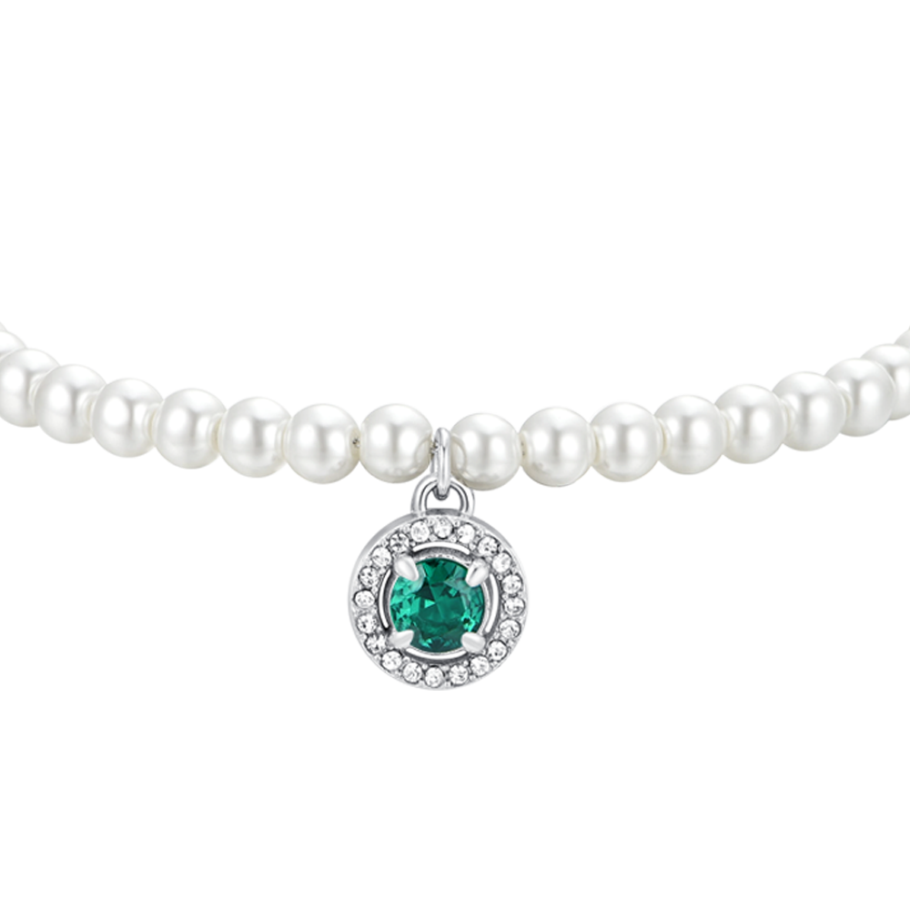 STEEL PEARLS AND GREEN CUBIC ZIRCONIA WOMEN'S BRACELET