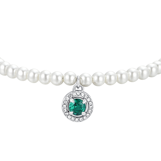 STEEL PEARLS AND GREEN CUBIC ZIRCONIA WOMEN'S BRACELET