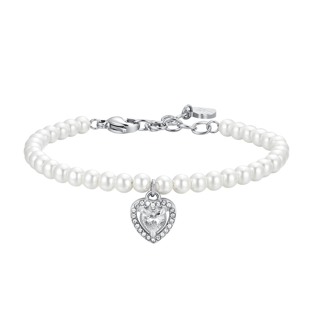 WOMEN'S STEEL PEARL AND WHITE ZIRCON HEART BRACELET