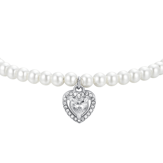 WOMEN'S STEEL PEARL AND WHITE ZIRCON HEART BRACELET