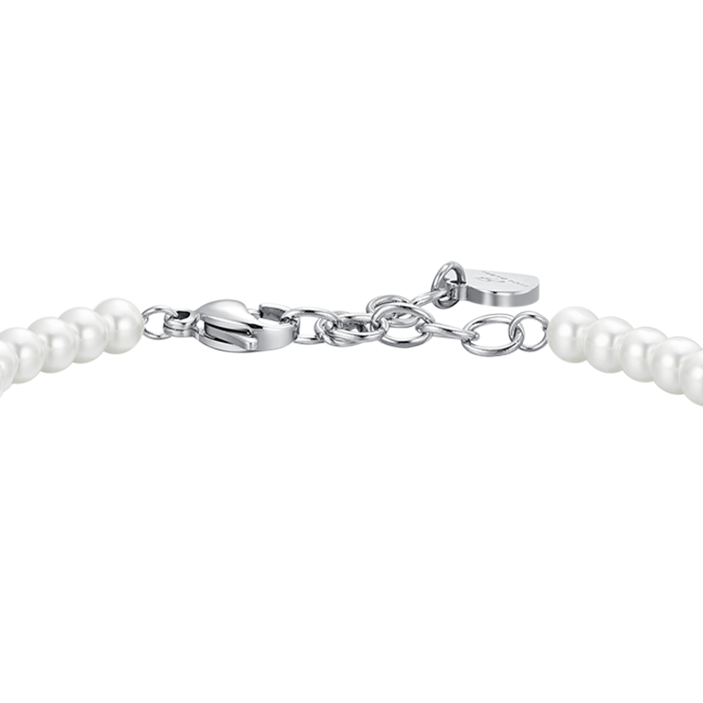 WOMEN'S STEEL PEARL AND WHITE ZIRCON HEART BRACELET