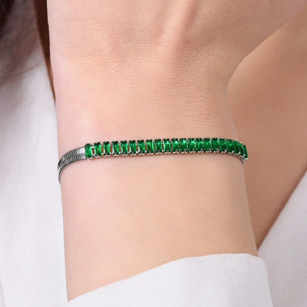 GREEN ZIRCONIA STEEL WOMEN'S BRACELET