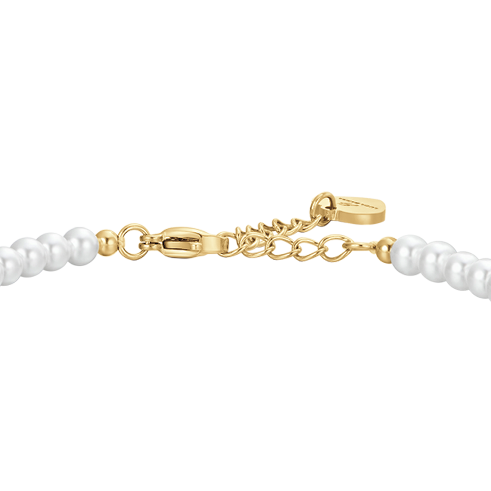 WOMEN'S STEEL IP GOLD PEARLS AND ROSE BRACELET