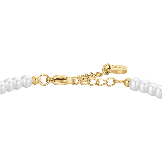 WOMEN'S STEEL IP GOLD PEARLS AND ROSE BRACELET