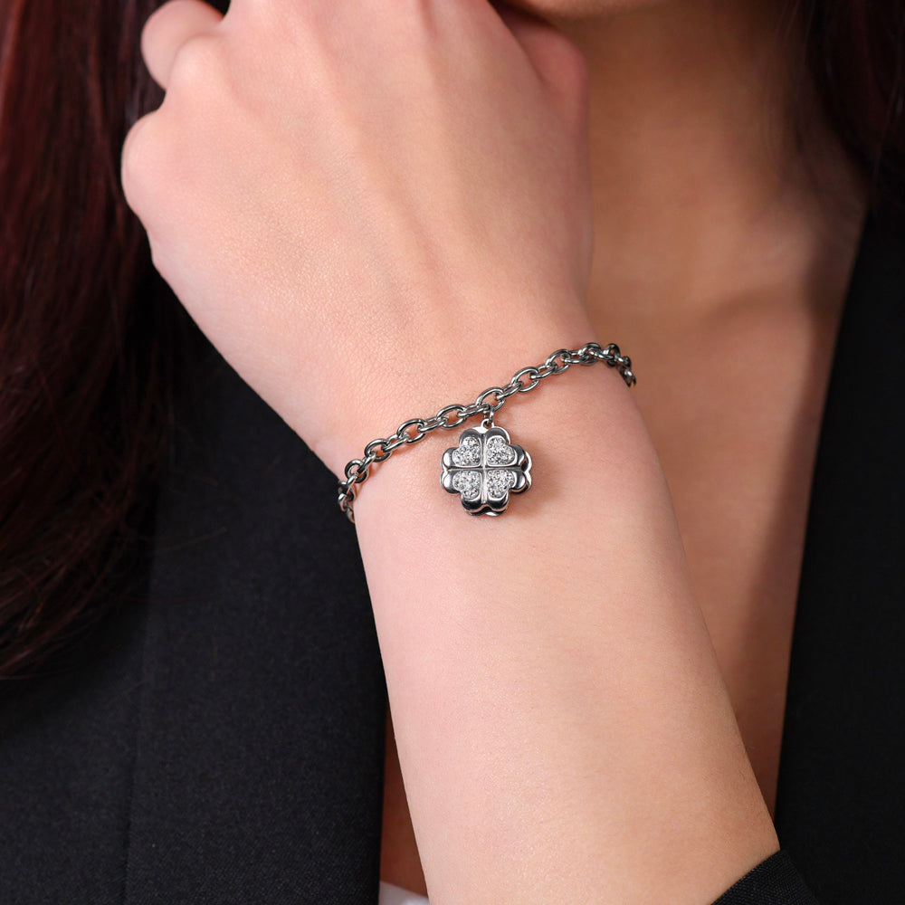 WOMEN'S STEEL FOUR-LEAF CLOVER SWIVEL BRACELET