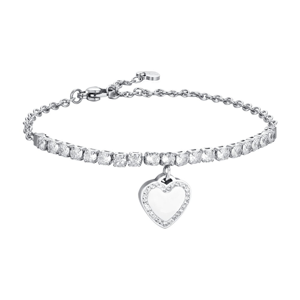 WOMAN'S TENNIS BRACELET IN STEEL HEART AND ZIRCONES Luca Barra