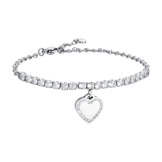 WOMAN'S TENNIS BRACELET IN STEEL HEART AND ZIRCONES Luca Barra