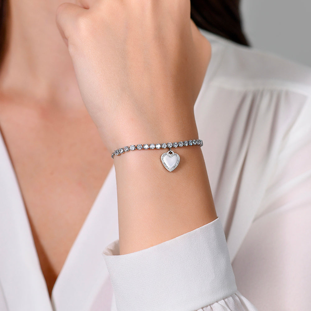 WOMAN'S TENNIS BRACELET IN STEEL HEART AND ZIRCONES Luca Barra