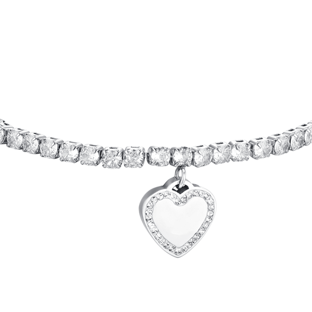 WOMAN'S TENNIS BRACELET IN STEEL HEART AND ZIRCONES Luca Barra