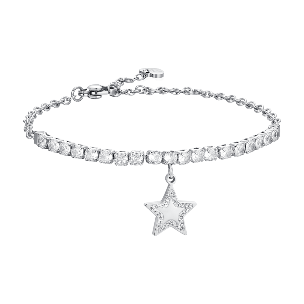 STEEL STAR AND CUBIC ZIRCONIA WOMEN'S TENNIS BRACELET