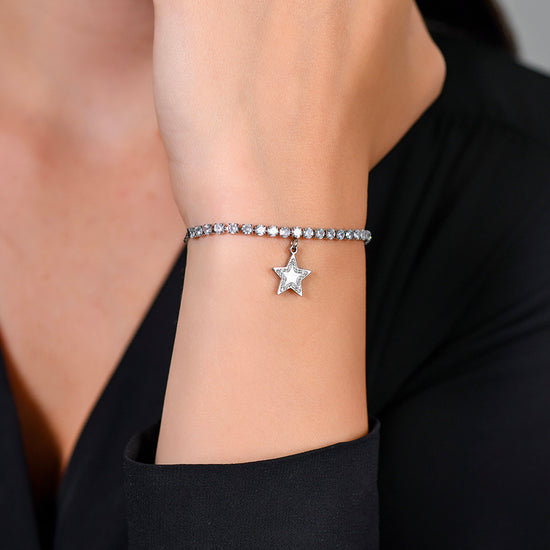 STEEL STAR AND CUBIC ZIRCONIA WOMEN'S TENNIS BRACELET