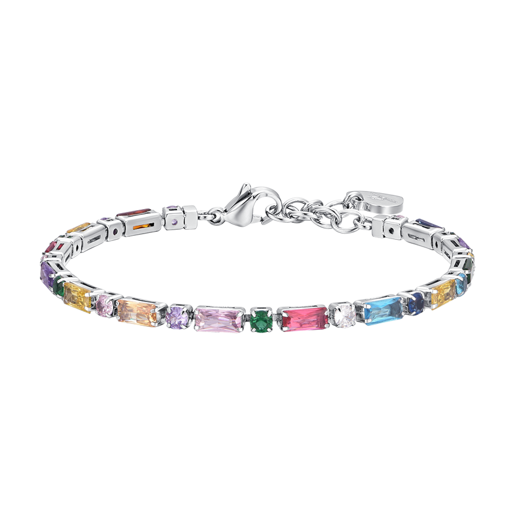 MULTICOLOR CUBIC ZIRCONIA STEEL WOMEN'S TENNIS BRACELET