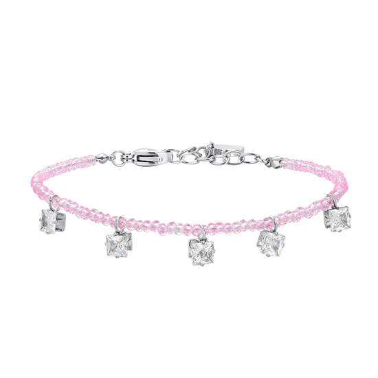 WOMEN'S STEEL BRACELET PINK CRYSTALS AND WHITE CUBIC ZIRCONIA