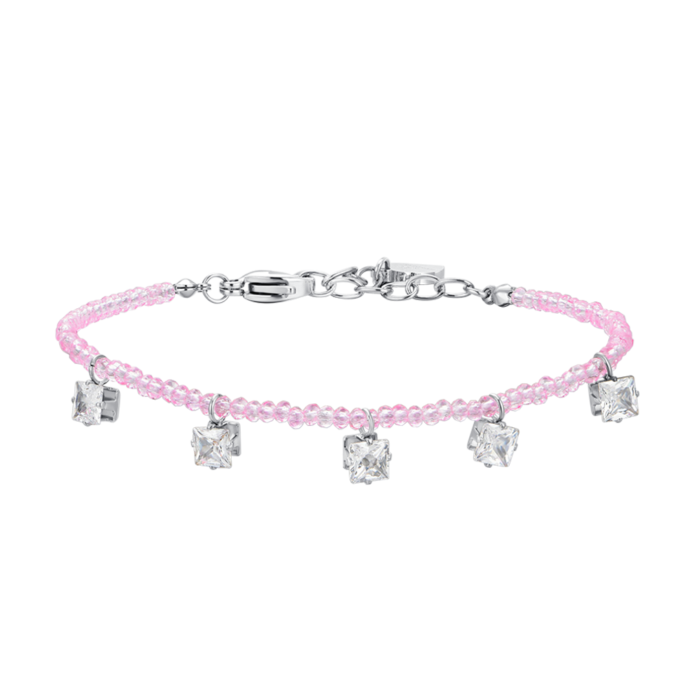 WOMEN'S STEEL BRACELET PINK CRYSTALS AND WHITE CUBIC ZIRCONIA