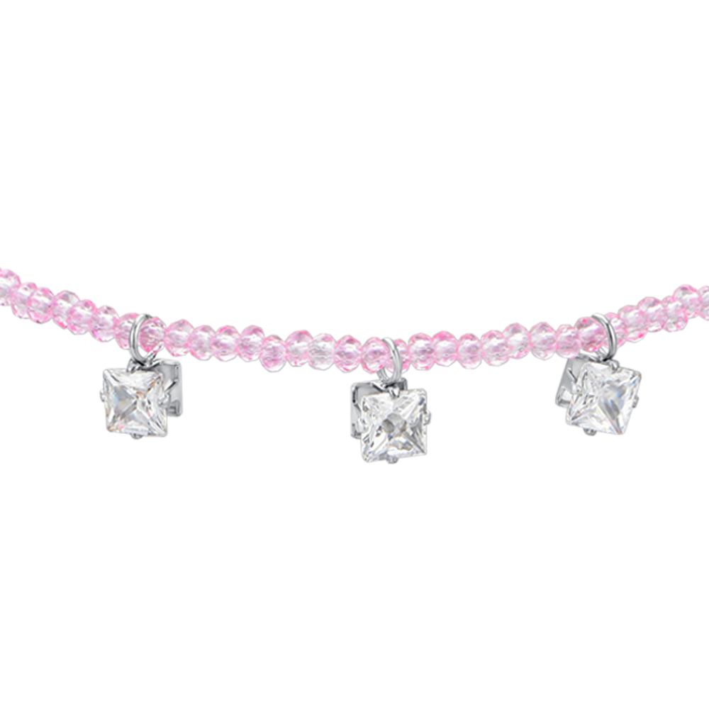 WOMEN'S STEEL BRACELET PINK CRYSTALS AND WHITE CUBIC ZIRCONIA