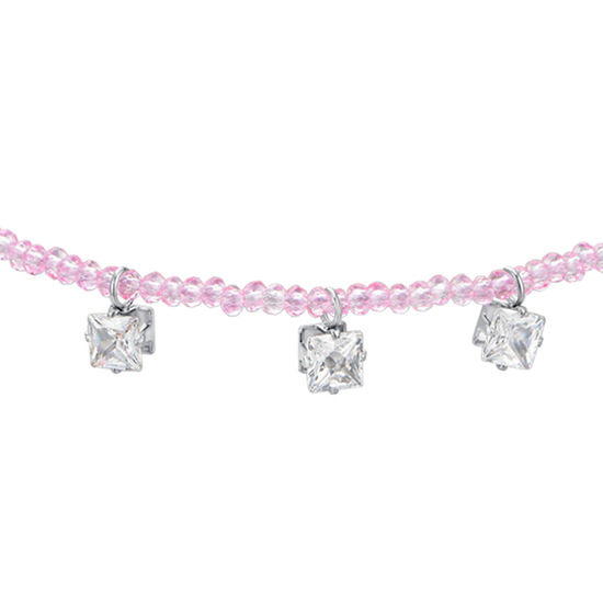 WOMEN'S STEEL BRACELET PINK CRYSTALS AND WHITE CUBIC ZIRCONIA