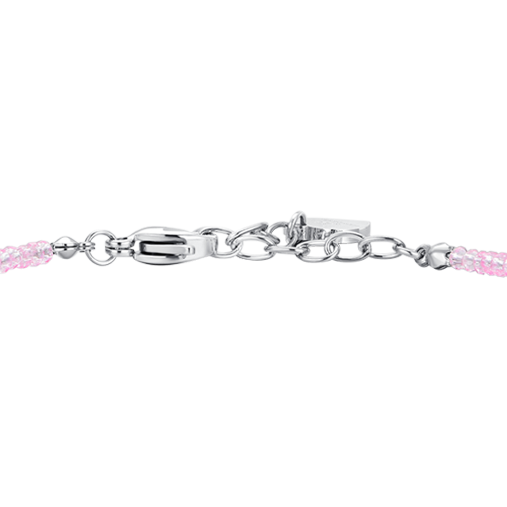 WOMEN'S STEEL BRACELET PINK CRYSTALS AND WHITE CUBIC ZIRCONIA