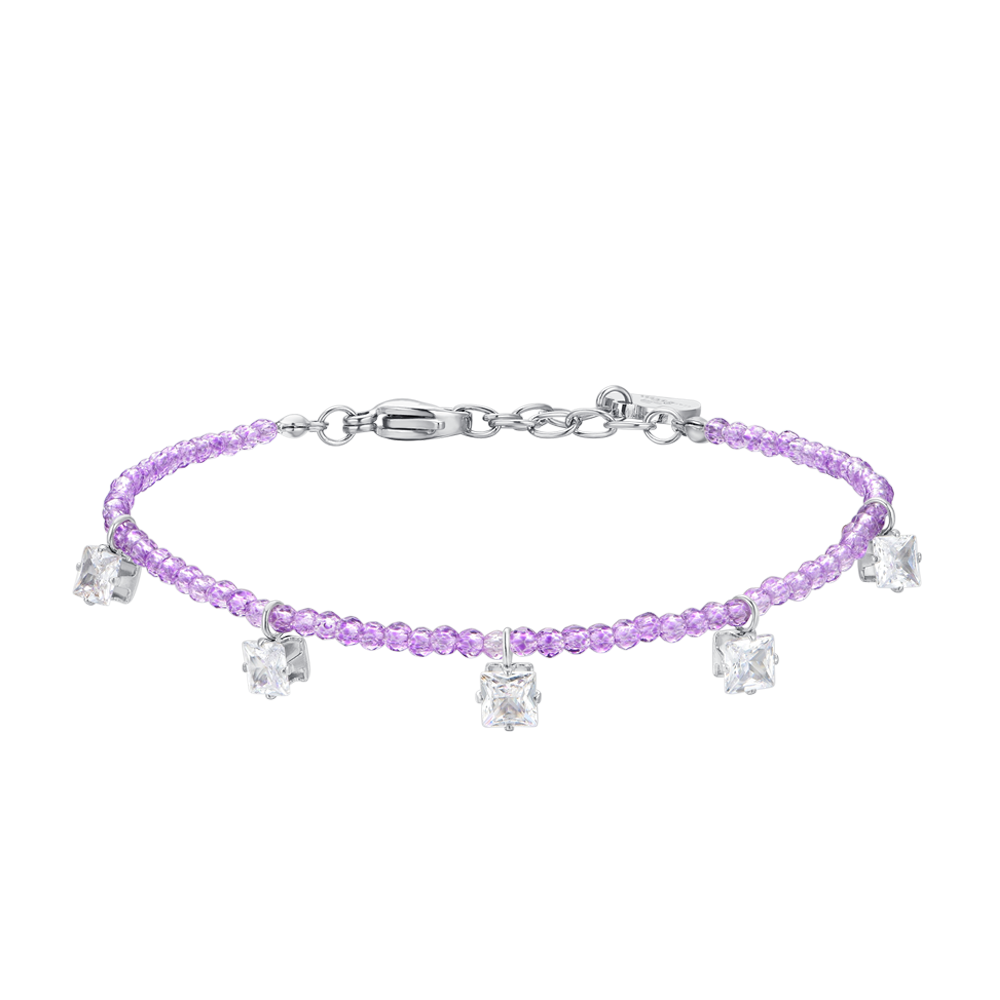 WOMEN'S STEEL BRACELET PURPLE CRYSTALS AND WHITE CUBIC ZIRCONIA