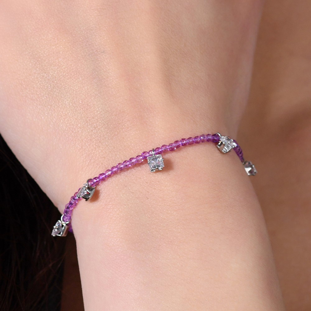 WOMEN'S STEEL BRACELET PURPLE CRYSTALS AND WHITE CUBIC ZIRCONIA