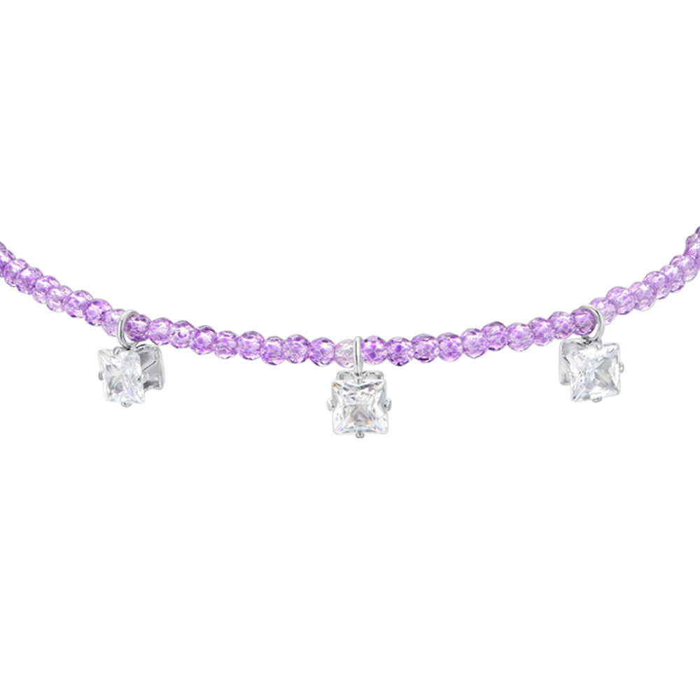 WOMEN'S STEEL BRACELET PURPLE CRYSTALS AND WHITE CUBIC ZIRCONIA