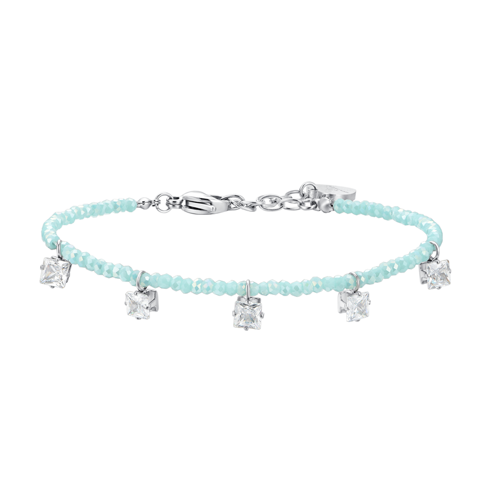 WOMEN'S STEEL BRACELET TURQUOISE CRYSTALS AND WHITE CUBIC ZIRCONIA