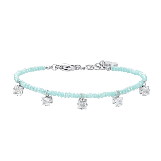 WOMEN'S STEEL BRACELET TURQUOISE CRYSTALS AND WHITE CUBIC ZIRCONIA