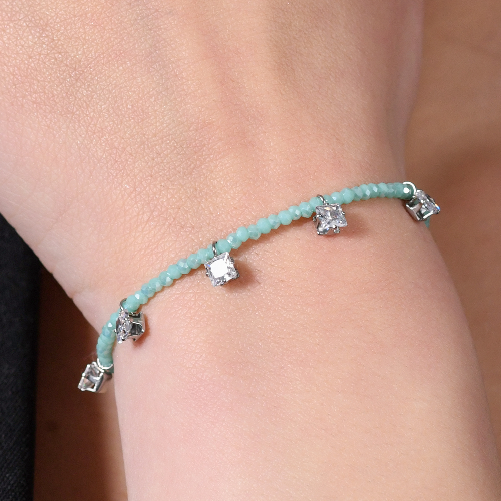 WOMEN'S STEEL BRACELET TURQUOISE CRYSTALS AND WHITE CUBIC ZIRCONIA