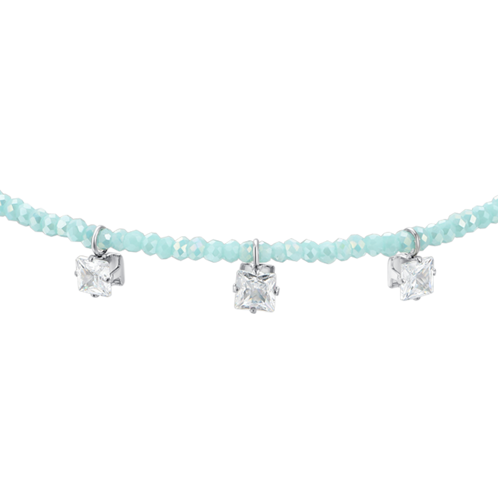 WOMEN'S STEEL BRACELET TURQUOISE CRYSTALS AND WHITE CUBIC ZIRCONIA