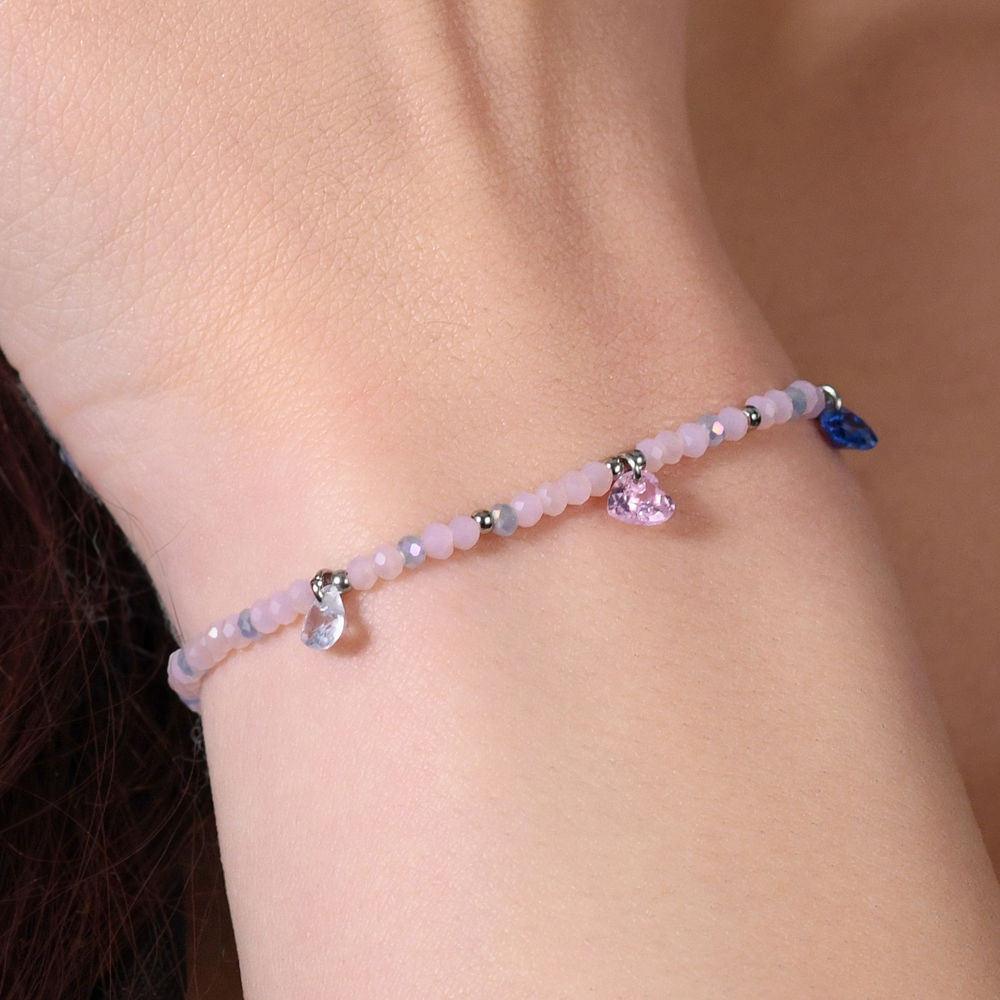 WOMEN'S STEEL BRACELET PINK STONES AND MULTICOLOR CRYSTALS