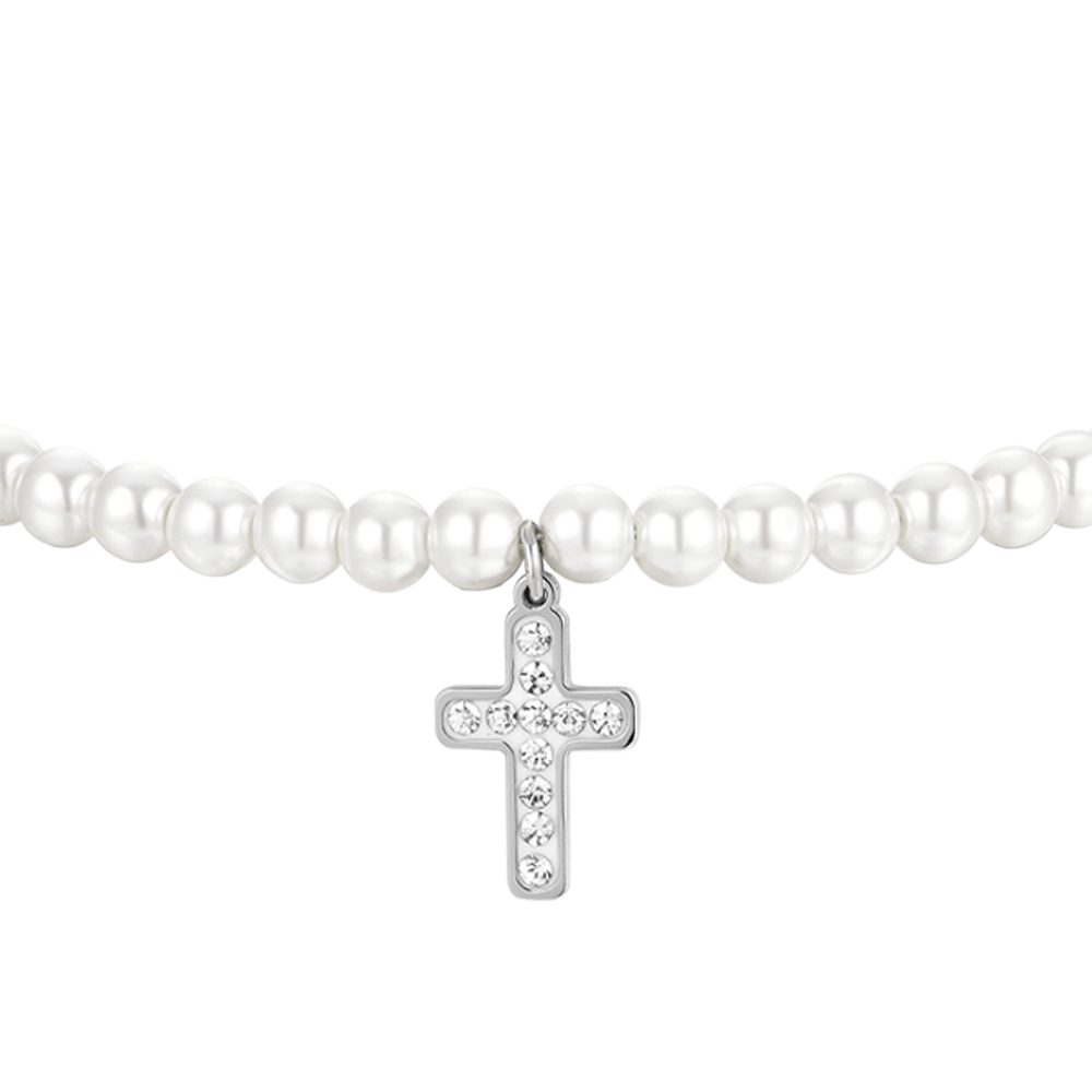 WOMAN'S BRACELET IN STEEL PEARLS AND CROSS Luca Barra