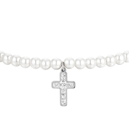 WOMAN'S BRACELET IN STEEL PEARLS AND CROSS Luca Barra