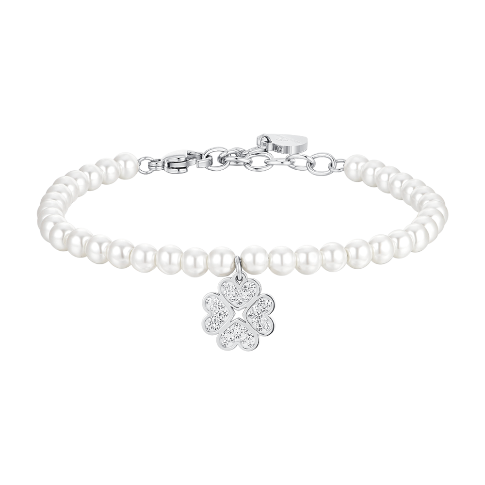 STEEL PEARLS AND CLOVERLEAF WOMEN'S BRACELET