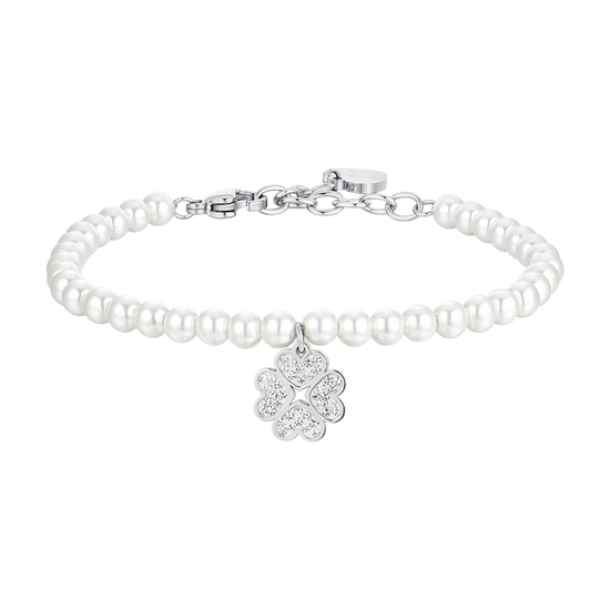 STEEL PEARLS AND CLOVERLEAF WOMEN'S BRACELET