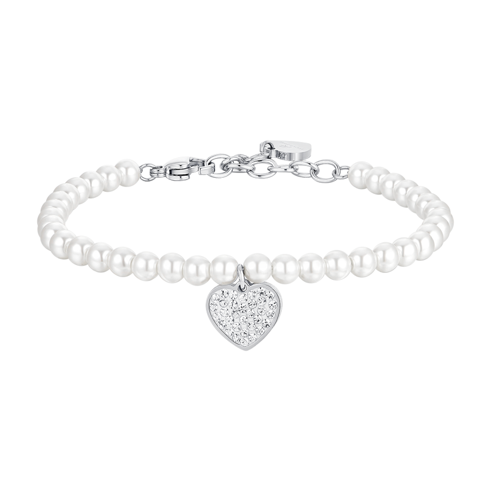 WOMAN'S BRACELET IN STEEL PEARLS AND HEART Luca Barra