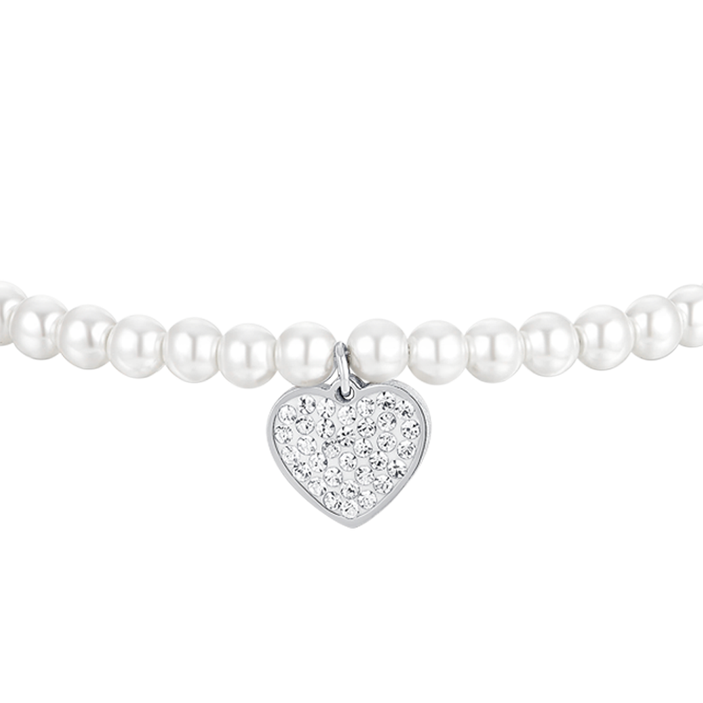 WOMAN'S BRACELET IN STEEL PEARLS AND HEART Luca Barra