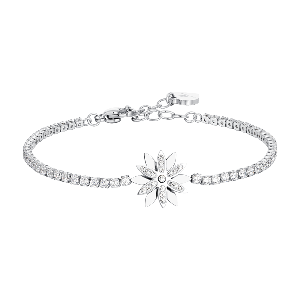 WOMEN'S STEEL FLOWER TENNIS BRACELET SWIVEL