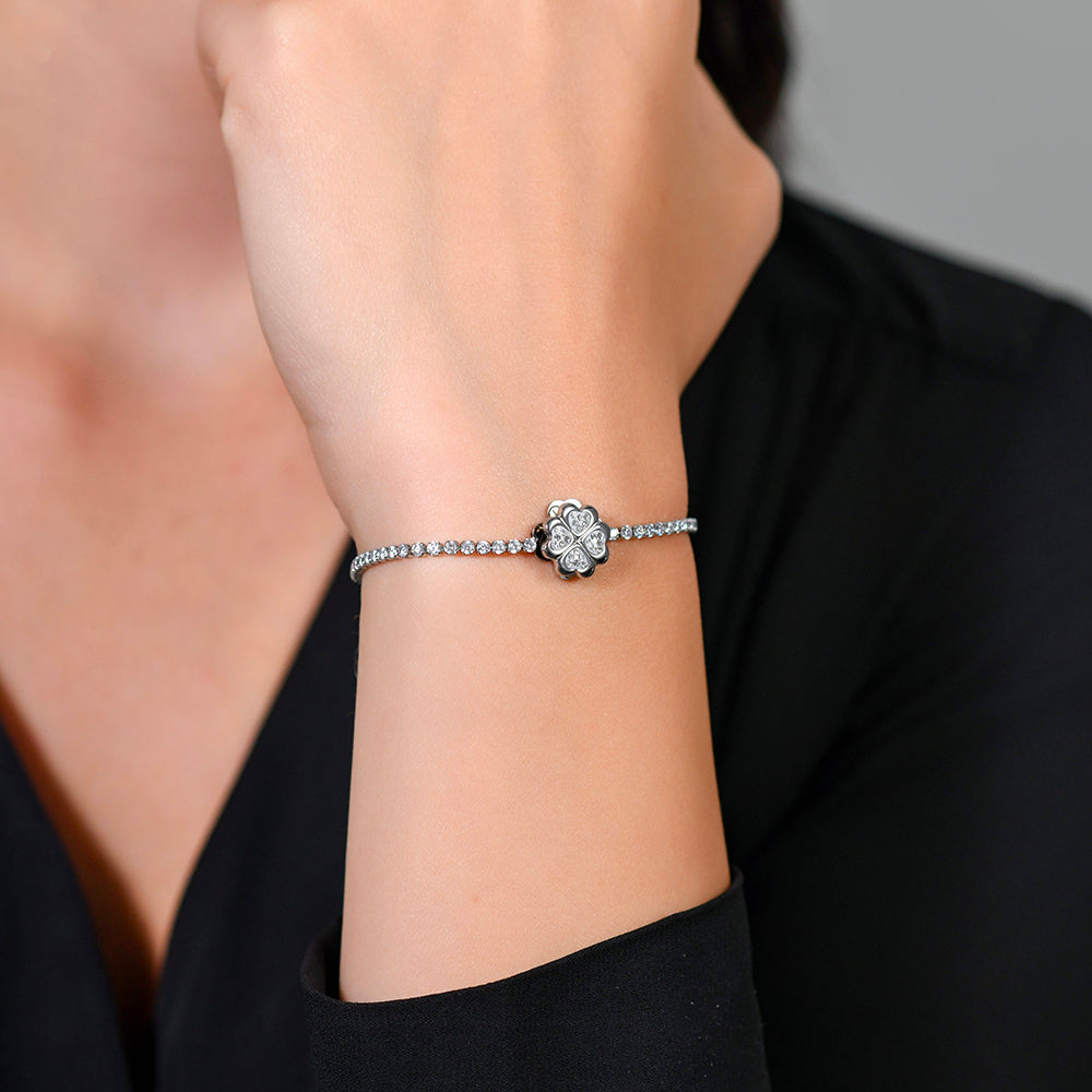 WOMAN'S TENNIS BRACELET IN STEEL QUADRIFOGLIO GIREVOLE Luca Barra