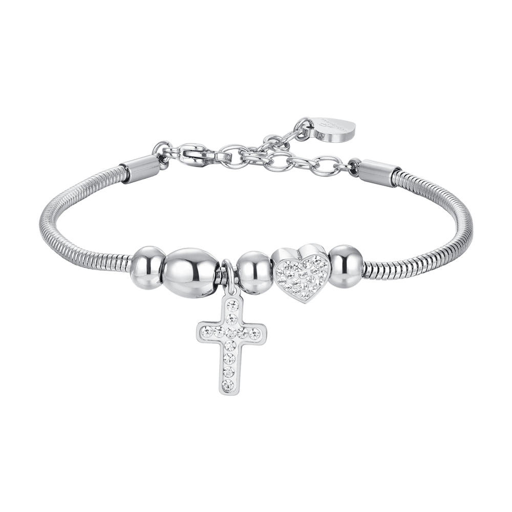 WOMEN'S STEEL CROSS AND CRYSTALS BRACELET