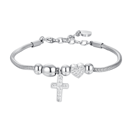 WOMEN'S STEEL CROSS AND CRYSTALS BRACELET