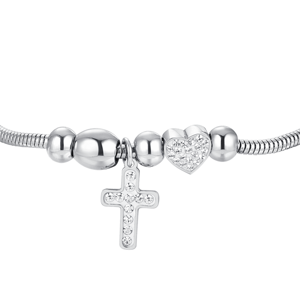 WOMEN'S STEEL CROSS AND CRYSTALS BRACELET