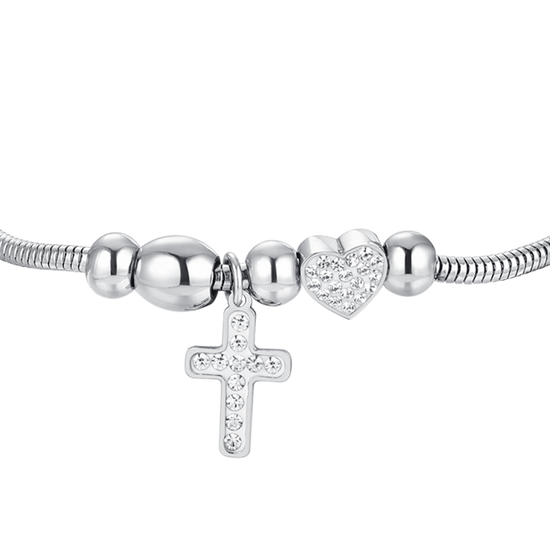 WOMEN'S STEEL CROSS AND CRYSTALS BRACELET