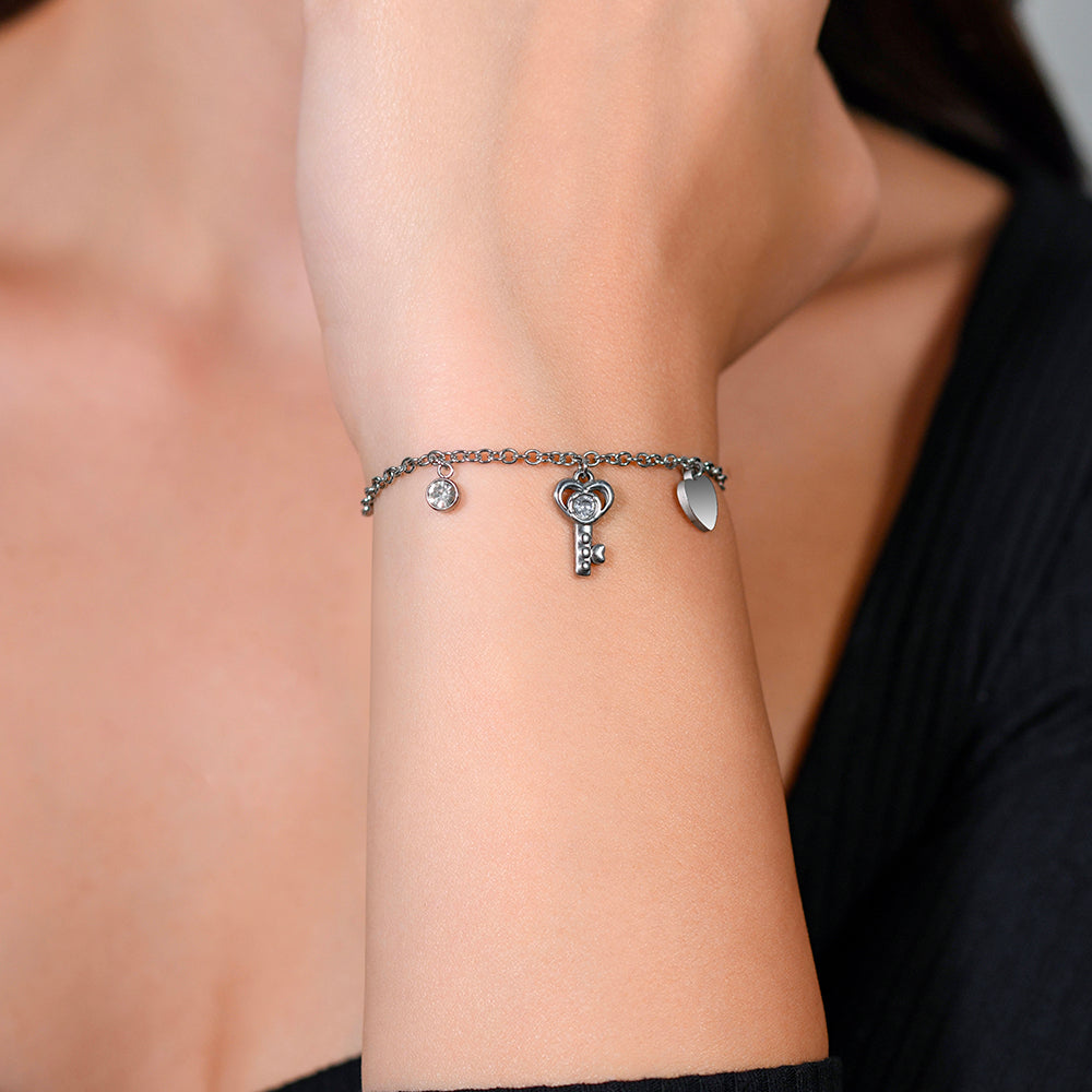 WOMEN'S STEEL KEY AND HEART BRACELET