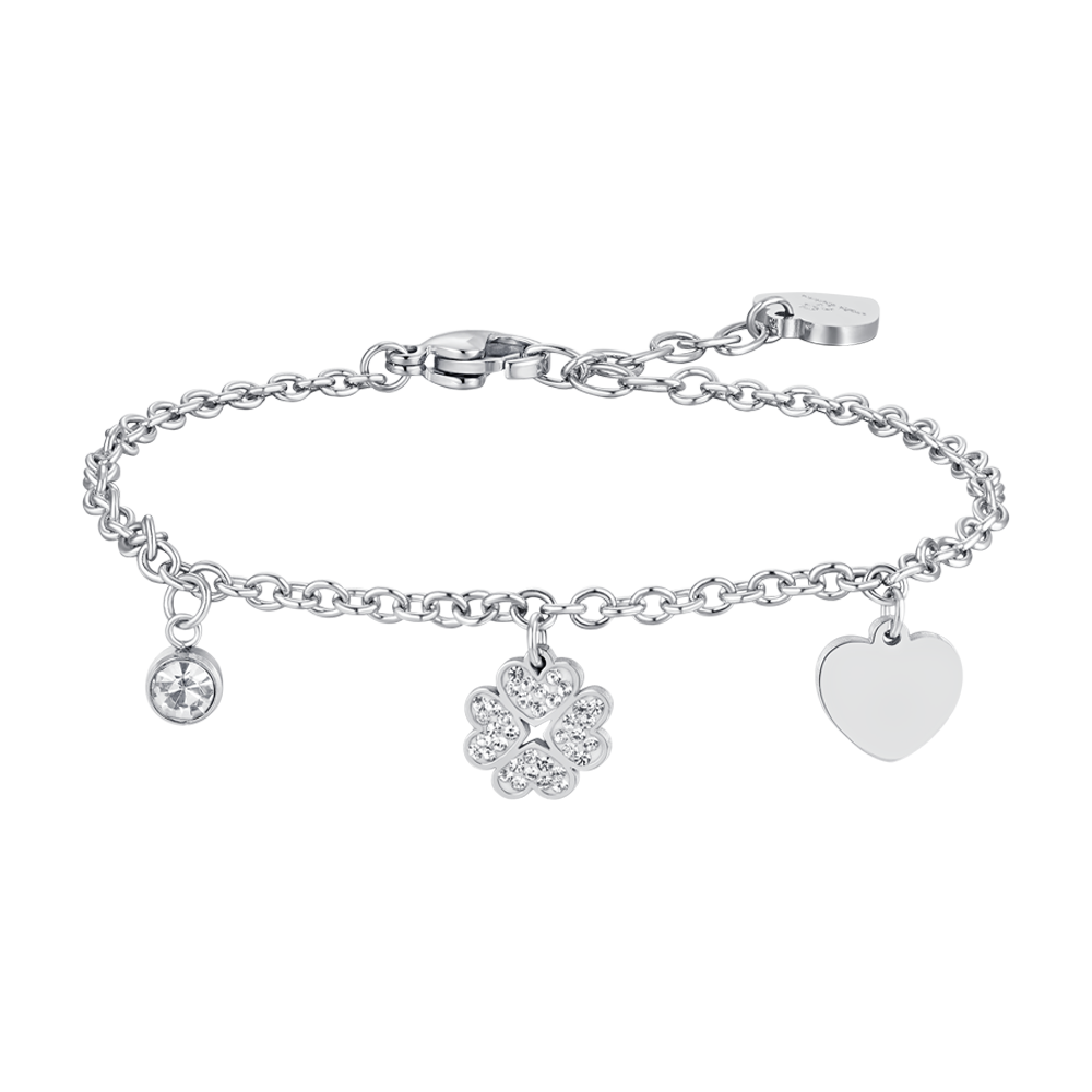 WOMEN'S STEEL FOUR-LEAF CLOVER AND HEART BRACELET