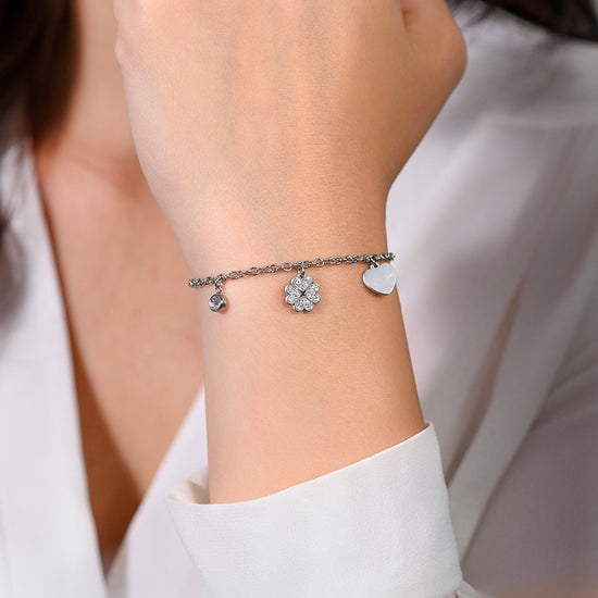 WOMEN'S STEEL FOUR-LEAF CLOVER AND HEART BRACELET