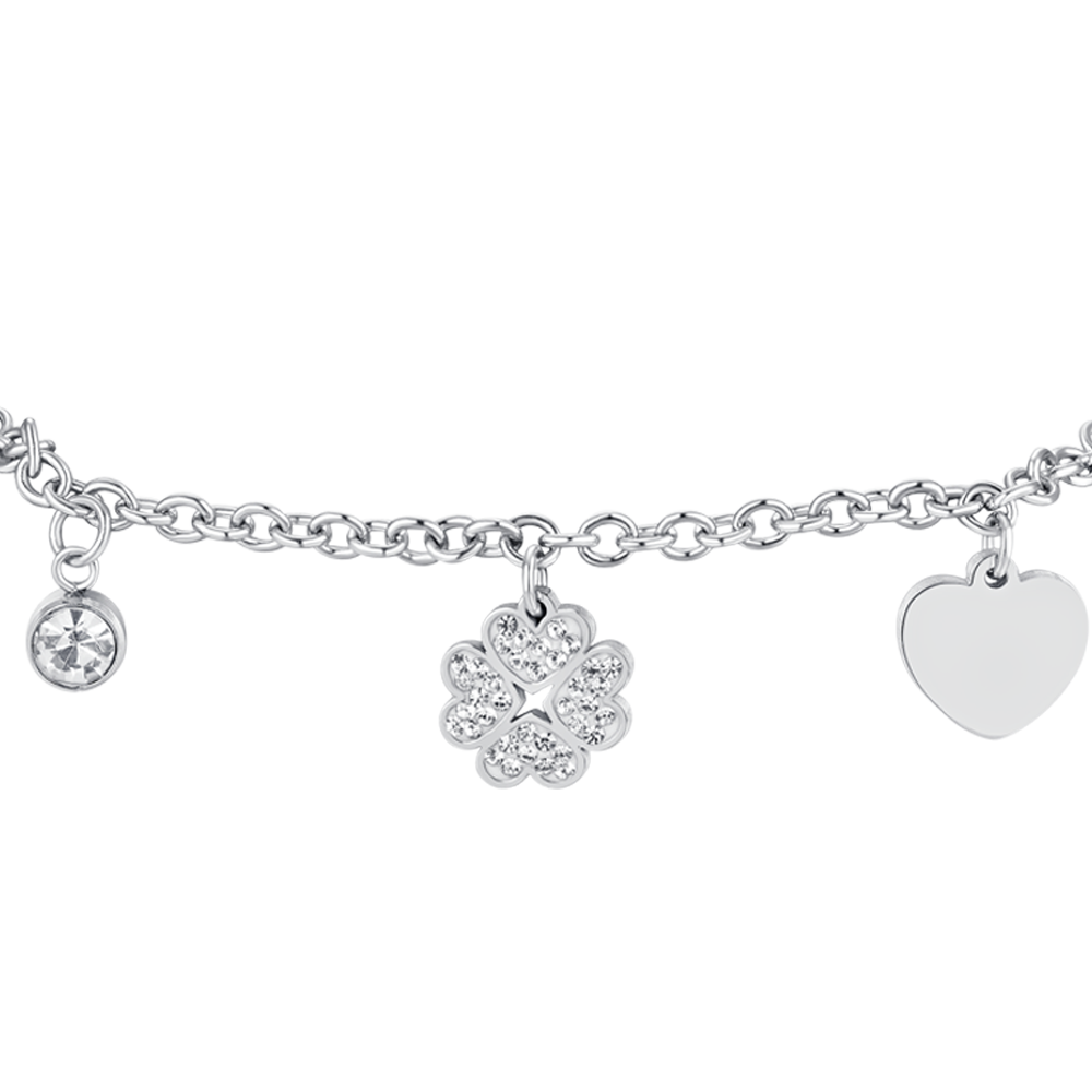 WOMEN'S STEEL FOUR-LEAF CLOVER AND HEART BRACELET