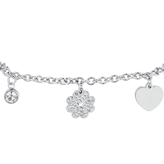 WOMEN'S STEEL FOUR-LEAF CLOVER AND HEART BRACELET