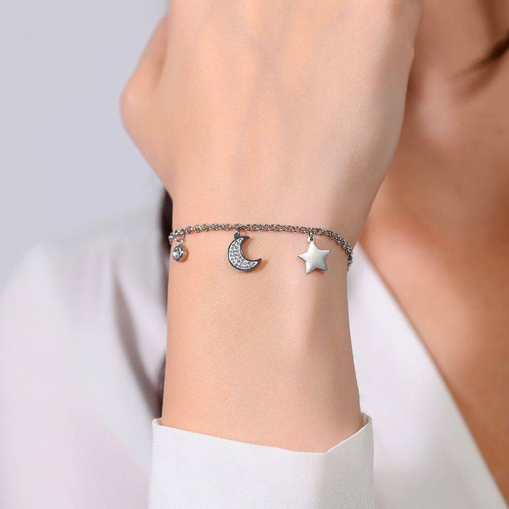 MOON AND STAR STEEL WOMEN'S BRACELET