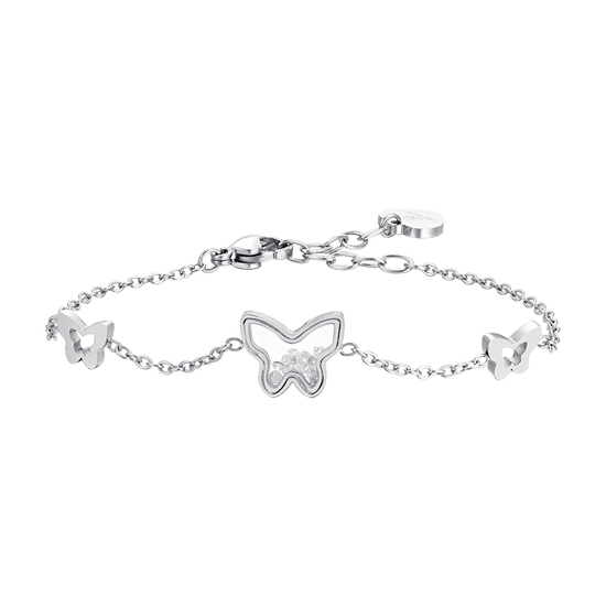 WOMEN'S STEEL BUTTERFLIES AND CUBIC ZIRCONIA BRACELET