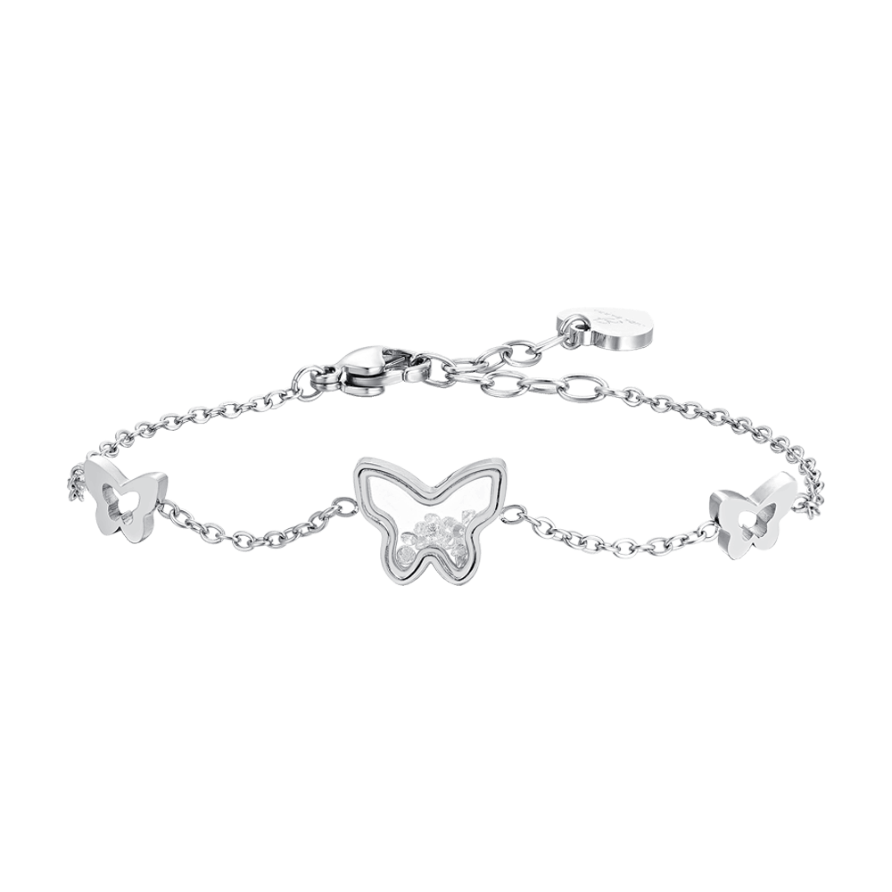 WOMEN'S STEEL BUTTERFLIES AND CUBIC ZIRCONIA BRACELET